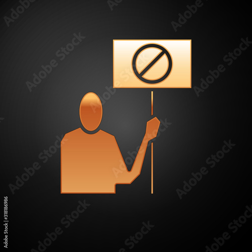 Gold Nature saving protest icon isolated on black background. Earth planet protection, environmental issues demonstration. Vector Illustration