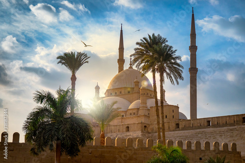 Mosque of Mohamed Ali at sunset - view on the Saladin Citadel in Cairo, Egypt Fototapet