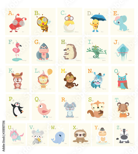 Cute Animals alphabet for kids education. .