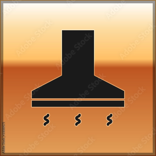 Black Kitchen extractor fan icon isolated on gold background. Cooker hood. Kitchen exhaust. Household appliance. Vector Illustration