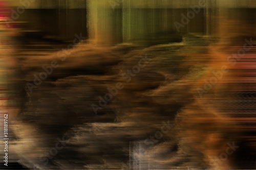 abstract background with digital broken destroyed noise and very dark green, peru and brown colors