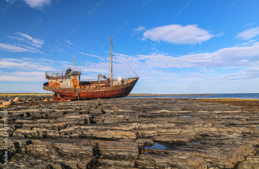 abandoned ship on the most northern point of Russia, the Arctic Ocean