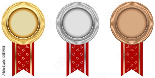 Medallie Vektor Set in Gold; Silber und Bronze auf einem weißem isolierten Hintergrund.