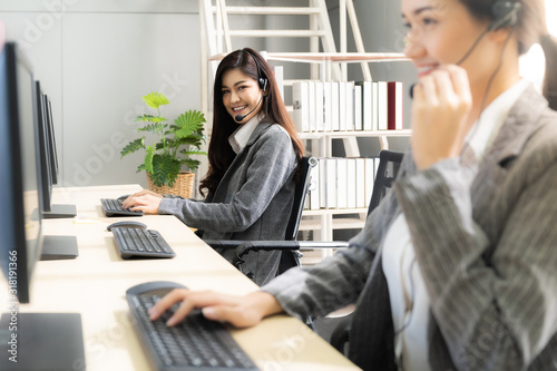 Smiling call Center working