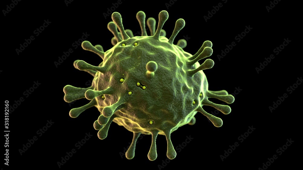 Fototapeta premium Coronavisus Corona Sars Virus Microbe Bacteria Macro Microscopic 3d Illustration