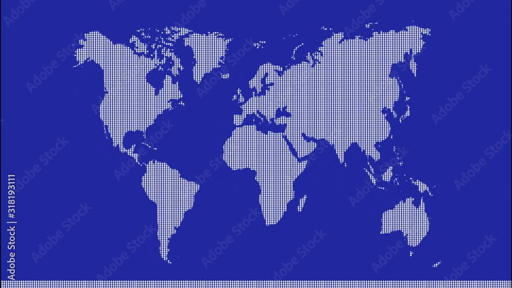 stop motion Dotted abstract world map on blue background. Dotted world map stop motion Dotted abstract world map on blue background. Dotted world map