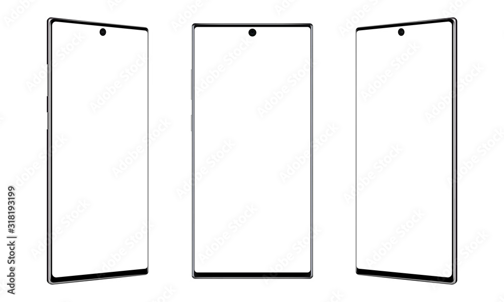 Modern frameless smartphones mockups isolated on white background. Vector illustration Modern frameless smartphones mockups isolated on white background. Vector illustration