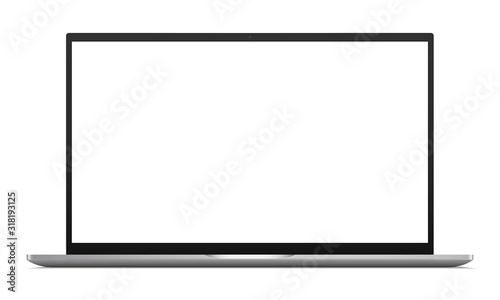 Laptop computer mockup with blank screen, front view. Vector illustration