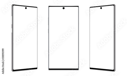 Modern frameless smartphones mockups isolated on white background. Vector illustration