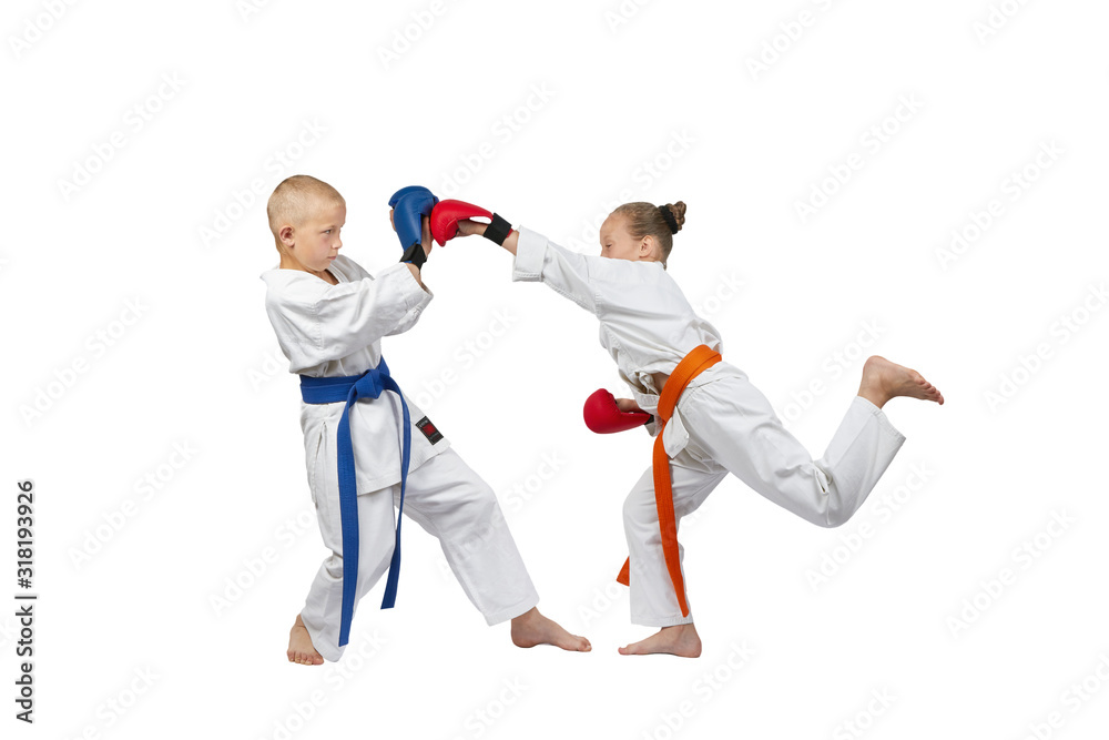 With red overlays on hands sportswoman beats punch With red overlays on hands sportswoman beats punch