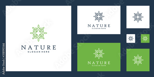 symbol for yoga classes, natural, organic food products and packaging, circles made with leaves and flowers with simple lines