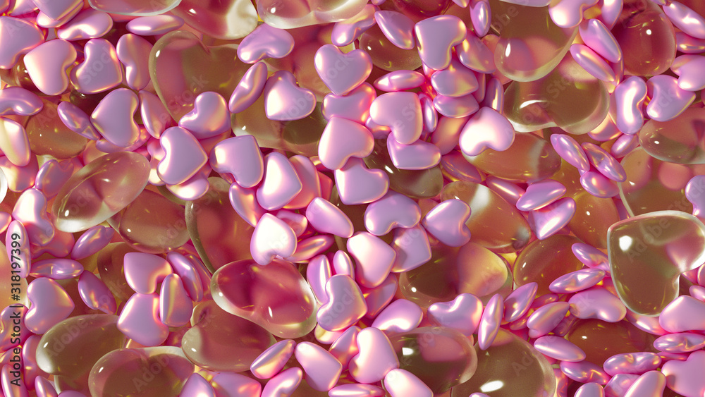 Fototapeta premium Beautiful background with hearts, Happy Valentine's Day! 3d illustration, 3d rendering.
