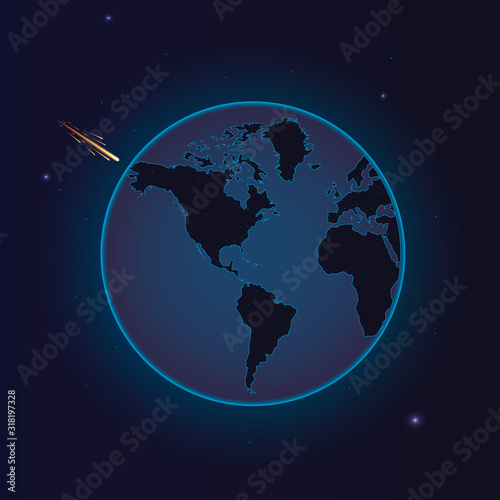 A meteorite in the earth's atmosphere. Asteroid. Vector illustration
