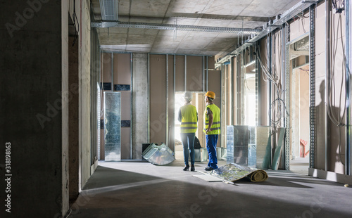Interior construction works in a building