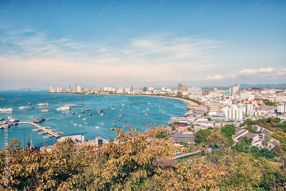 Pattaya city viewed from the hill in daytime