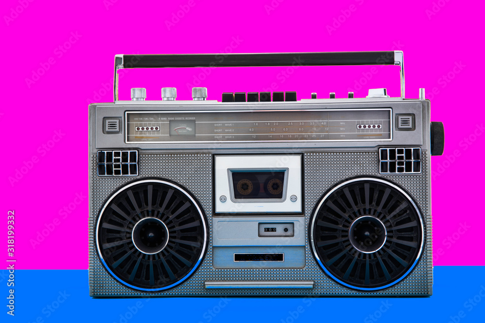 1980s Silver retro radio boom box on color background Stock-Foto | Adobe  Stock