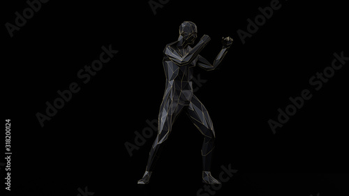 3d render minimalist low poly boxer with thin gold line on black background.