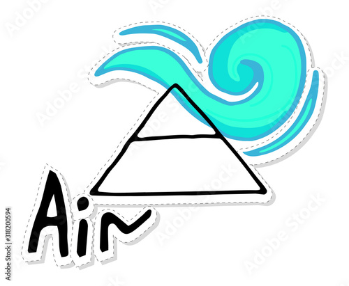 Air is one of the main elements, state: gas, liquid. Medieval alchemical sign. Sticker drawn by hand. Flat illustration isolated on white background.Conceptual design for tattoo, coloring or greeting