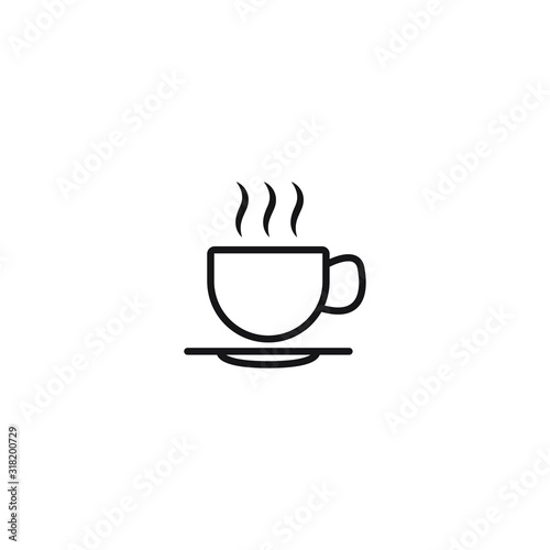 Cup of coffee or tea with steam  vector  line icon black on white