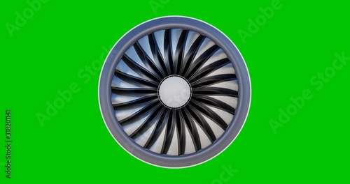 The blades of an airplane spin quickly in a looped animation on a green background.