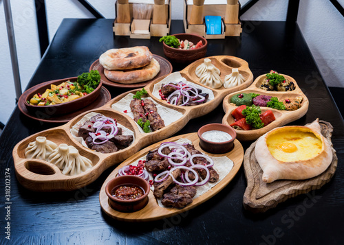 Wallpaper Mural Georgian cuisine food set. Khachapuri, dolma, satsivi, khinkali, pkhali.  Torontodigital.ca