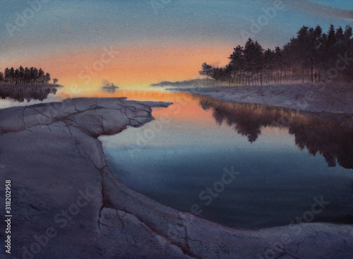 twilight over a rocky island