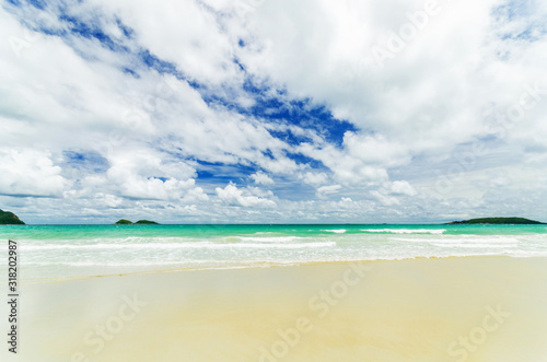 beautiful clear blue sea water on the beach paradise ocean. vacation background on summer in Thailand coast.