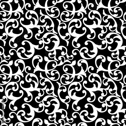 seamless pattern in monochrome colors, baroque ornament, swirls classic