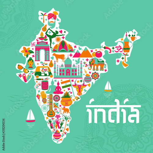 Traditional symbols in the form of a map of India