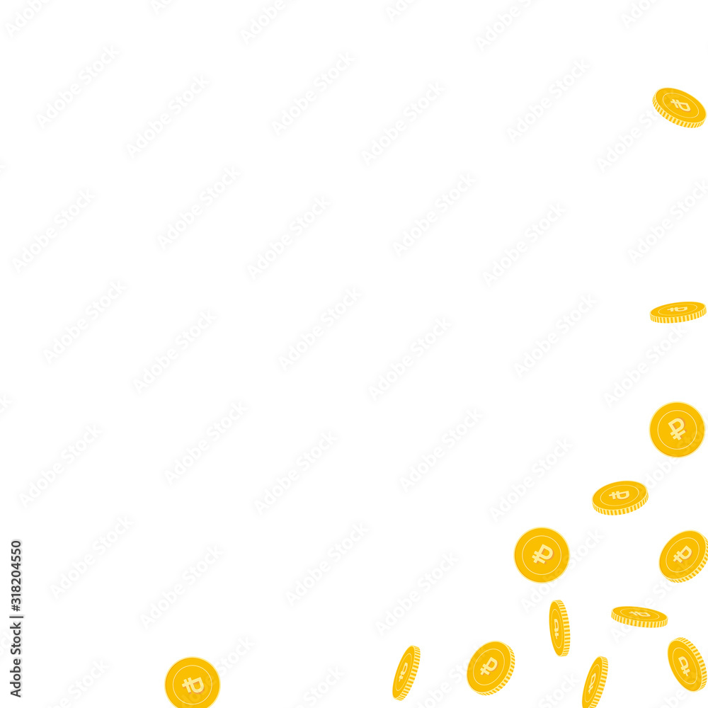 Russian ruble coins falling. Scattered sparse RUB Russian ruble coins falling. Scattered sparse RUB