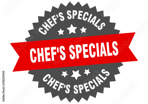 chef's specials sign. chef's specials circular band label. round chef's specials sticker