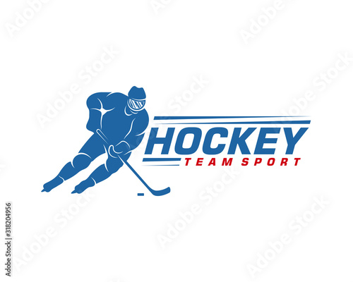 Hockey logo template. Player Hockey vector design. Illustration of hockey player