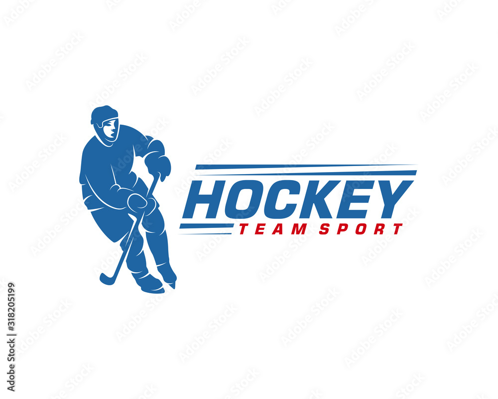 Hockey logo template. Player Hockey vector design. Illustration of hockey player