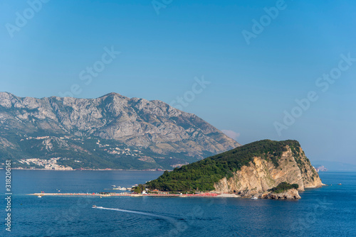 Aerial View Of Hawaii Beach In Budva, Montenegro. Budva, View Of The Old Town From The Side Of Budva,