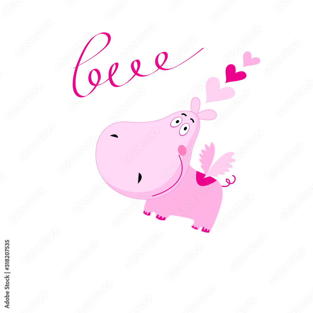 Love vector pink Hippo with hearts isolated