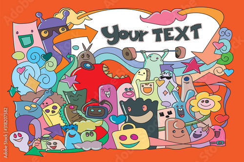 monsters  Your text themes Standing in front of the board  background  illustration