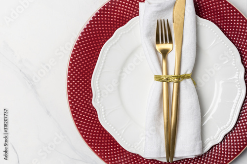 Close up fork and knife on plate