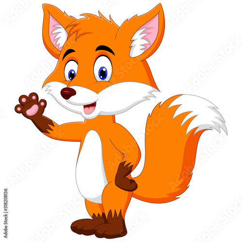 A fox animal cartoon standing and waving hand