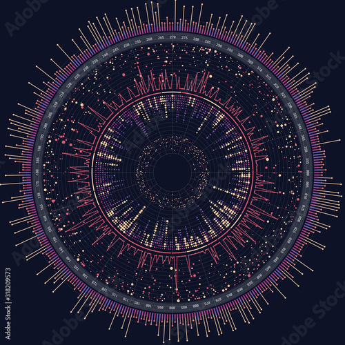 Big data visual representation. Complex big data analysis. Information visualization concept. Abstract radial data plot. Vector technology background.