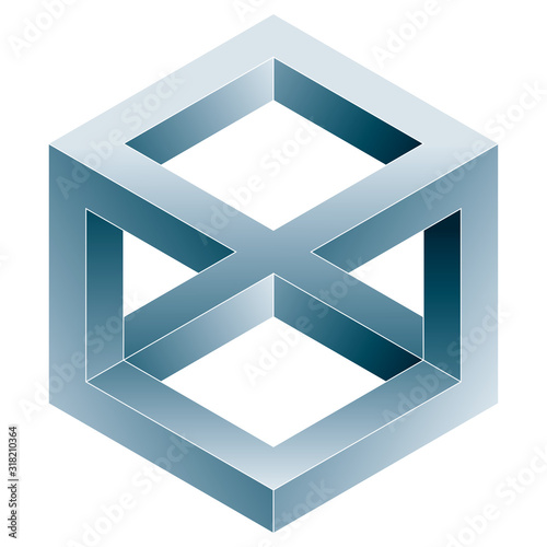 Impossible cube icon. Vector optical illusion shape on white background.