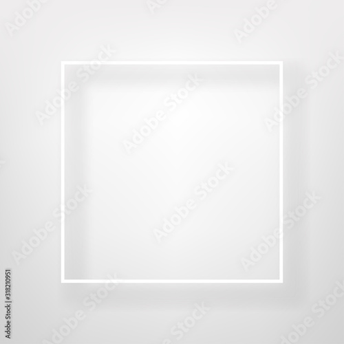 White square, frame on a bright wall vector banner design. Vector template for poster, web, landing, page, cover, ad, greeting, card, promo