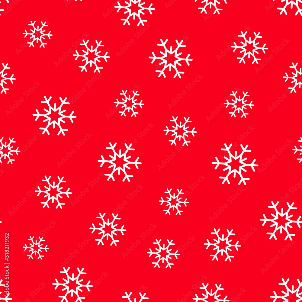 White snowflakes on red seamless vector pattern White snowflakes on red seamless vector pattern