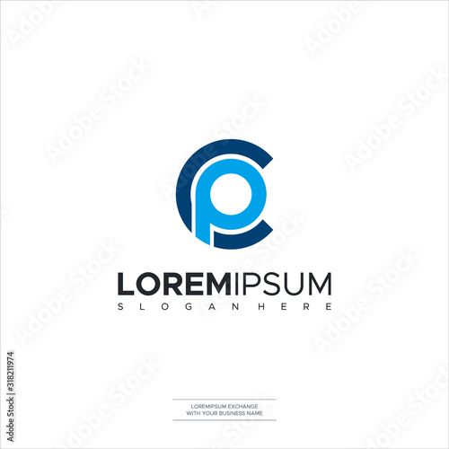 Letter CP C P PC Circle Logo Design Minimal Icon
