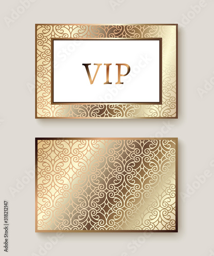 Elegant business or club card with gold metal pattern, exclusive VIP card or invitation design