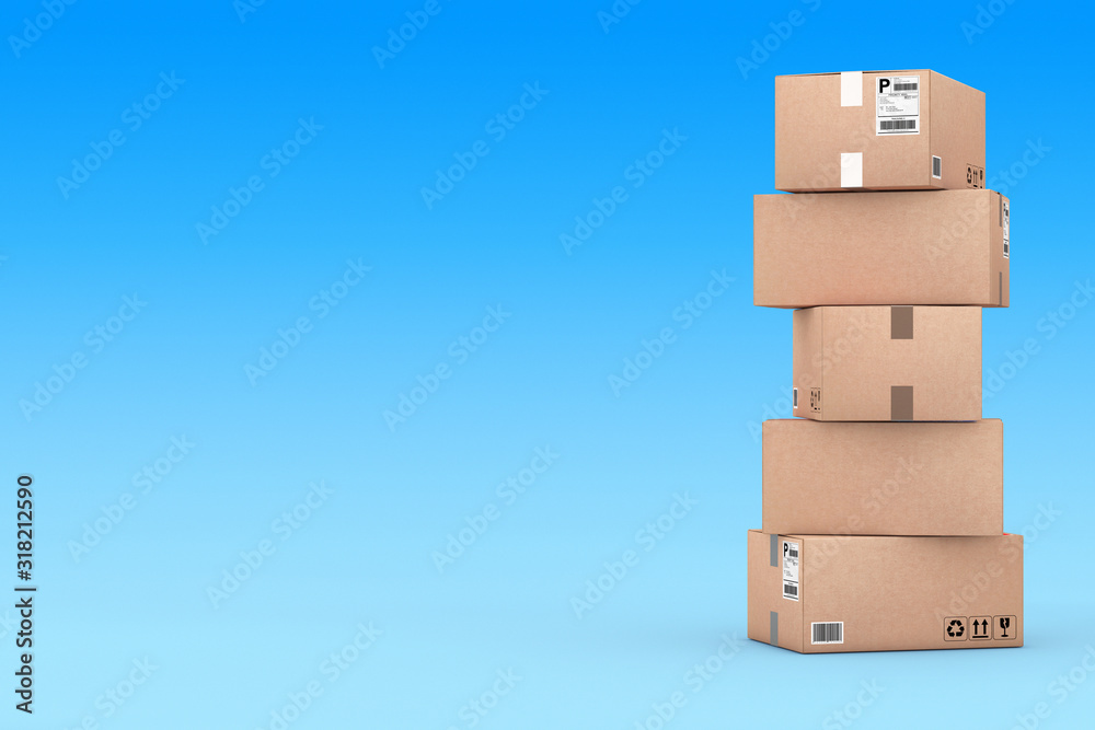 Cardboard Parcel Boxes Stacked on Each Other. 3d Rendering Cardboard Parcel Boxes Stacked on Each Other. 3d Rendering