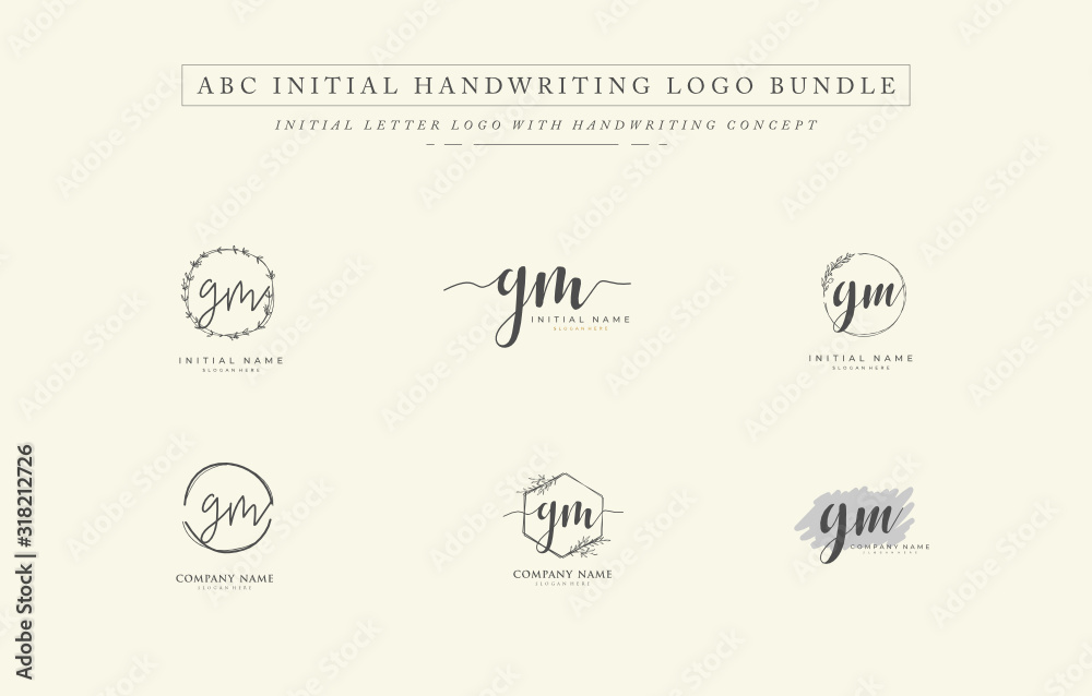 Initial letter G M GM bundle for identity and logo. Vector logo template with handwriting and signature style. Initial letter G M GM bundle for identity and logo. Vector logo template with handwriting and signature style.