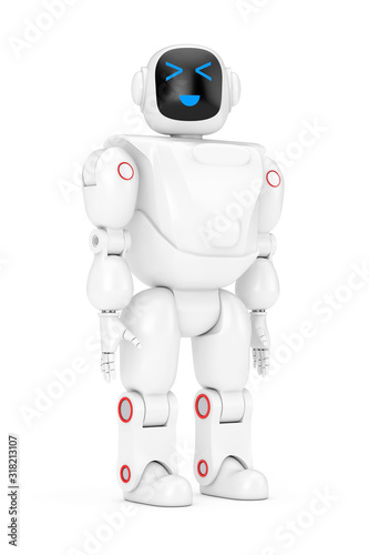 White Futuristic Cartoon Toy Robot. 3d Rendering