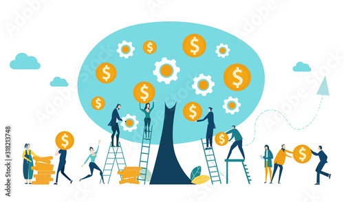 Fotografie People, bankers collecting money from the money tree