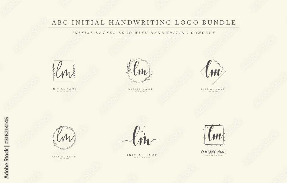 Fototapeta premium Initial letter L M LM bundle for identity and logo. Vector logo template with handwriting and signature style.