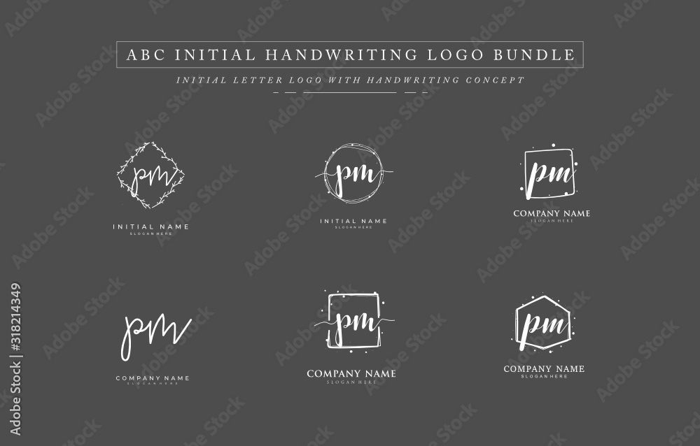Initial letter P M PM bundle for identity and logo. Vector logo template with handwriting and signature style. Initial letter P M PM bundle for identity and logo. Vector logo template with handwriting and signature style.